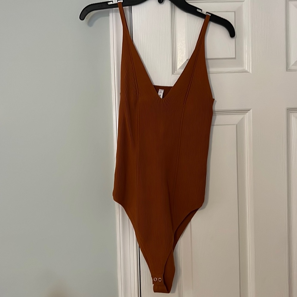 Wishlist burnt orange ribbed thong body suit